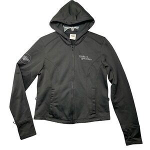 Harley Davidson Womens Black Full Zip Hoodie Jacket Genuine Motor Clothes Size L